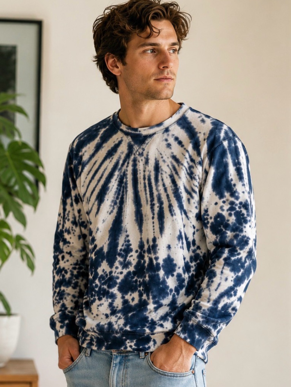 ⚡️60 Edgar + Ash Blue White Tie Dye Sweatshirt Men’s Large Crewneck Pullover